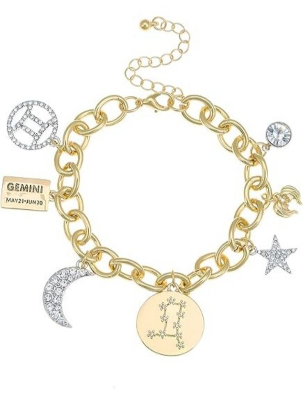 Two Tone Gemini Zodiac Symbol Constellation Star Chain Bracelet